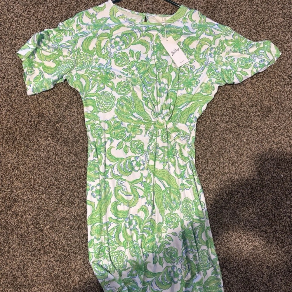 Lilly Pulitzer Green and White Floral Midi Dress